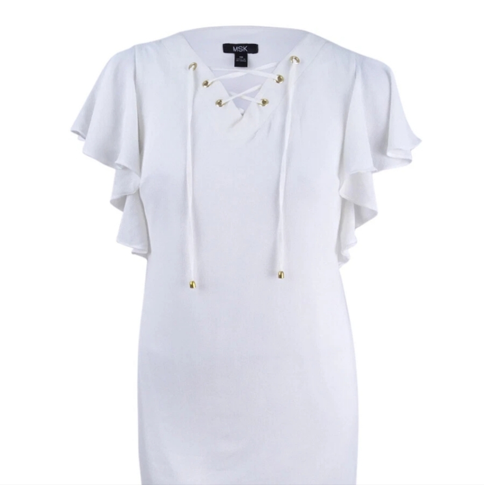 Elegant White Ruffle Sleeve Dress